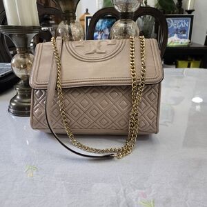 Tory Burch Beige Quilted Shoulder Bag